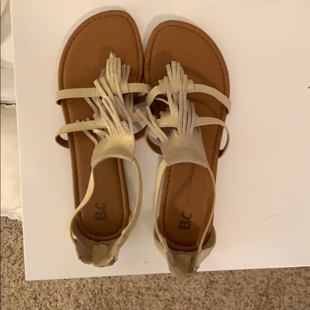 BC tan and gold sandals